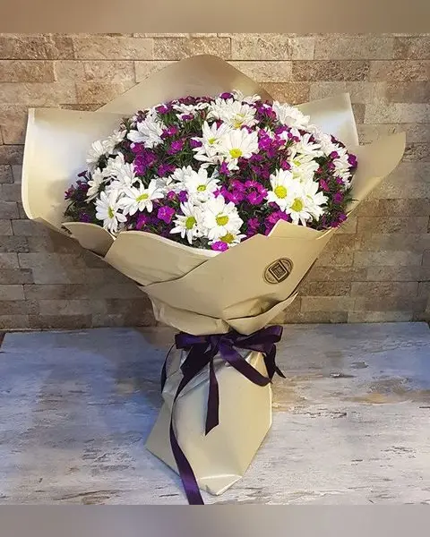 Mor Beyaz Papatya Buketi