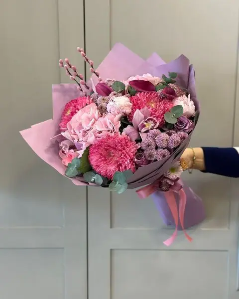 Pembe Şakayık ve Gerbera Buketi